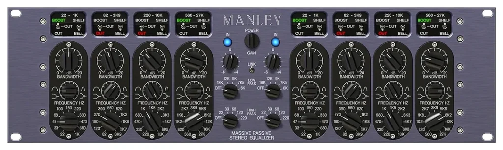 Universal Audio Manley Massive Passive stereo EQ plugin with four bands per channel