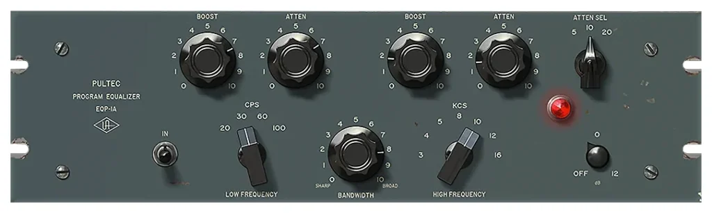 Universal Audio Pultec EQP-1A program equalizer plugin with boost and attenuation knobs