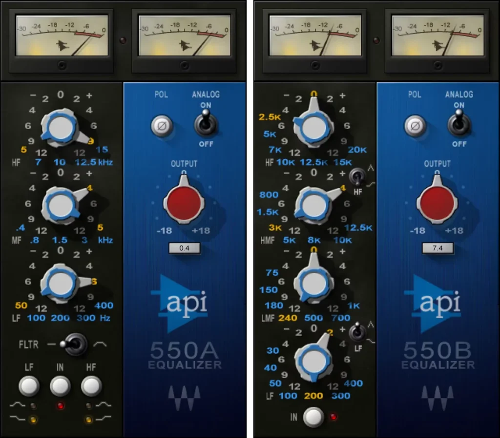 Waves API 550A and API 550B equalizer plugins side by side