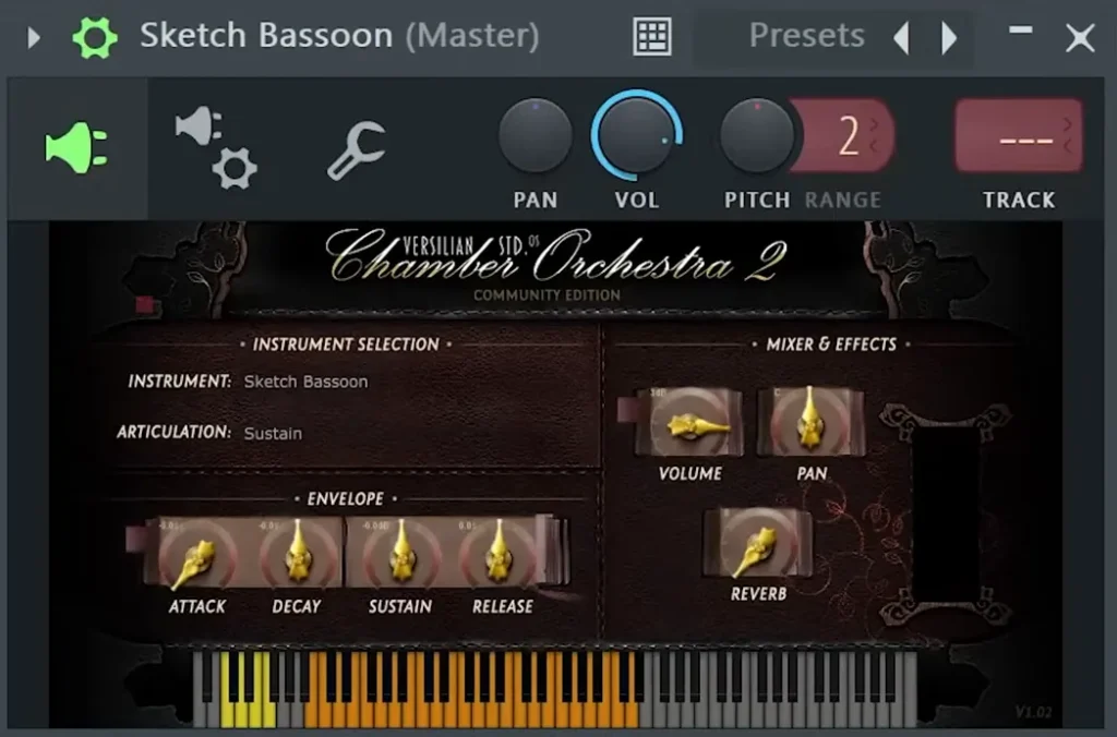 VSCO 2 Community Edition chamber orchestra open in FL Studio with its Sketch Bassoon instrument