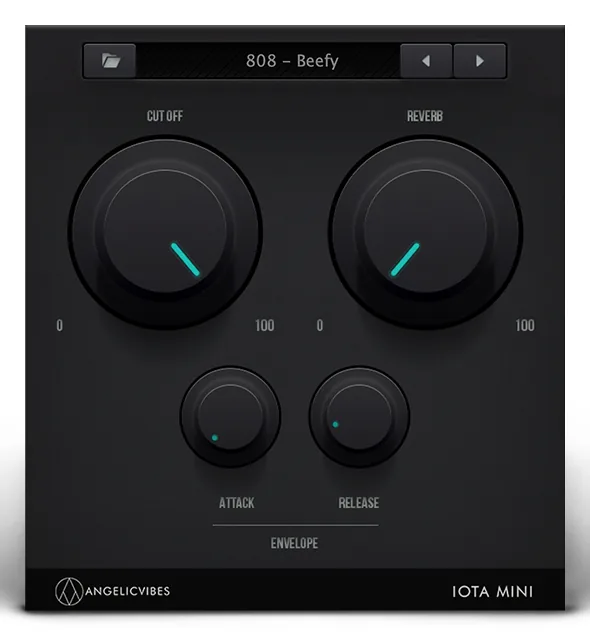 Iota Mini free trap plugin by AngelicVibes with the 808 Beefy preset and cutoff, reverb, attack and release knobs