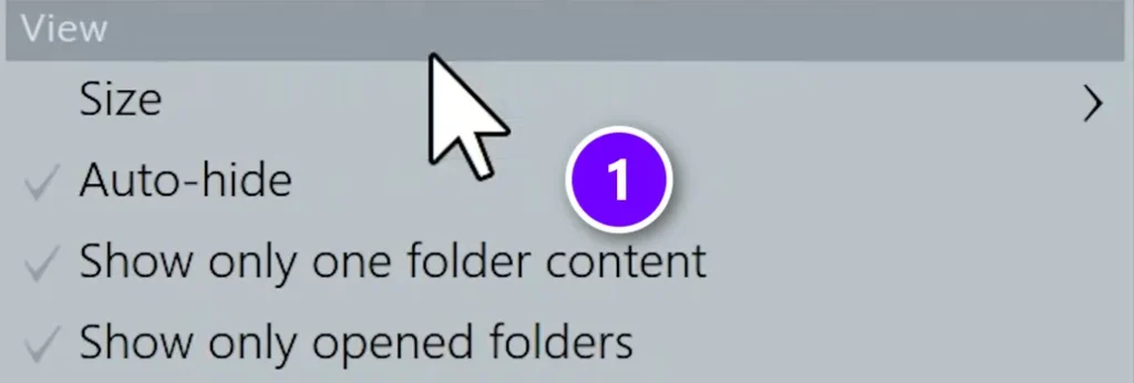 FL Studio Browser menu with View and the Auto-hide option (1) numbered
