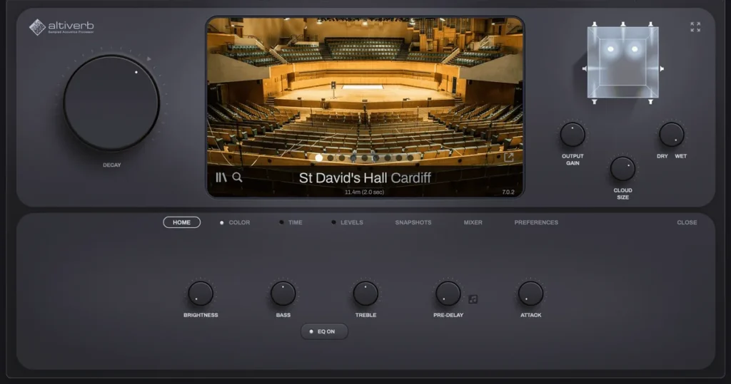 Audio Ease Altiverb 8 convolution reverb plugin with a concert hall impulse response loaded