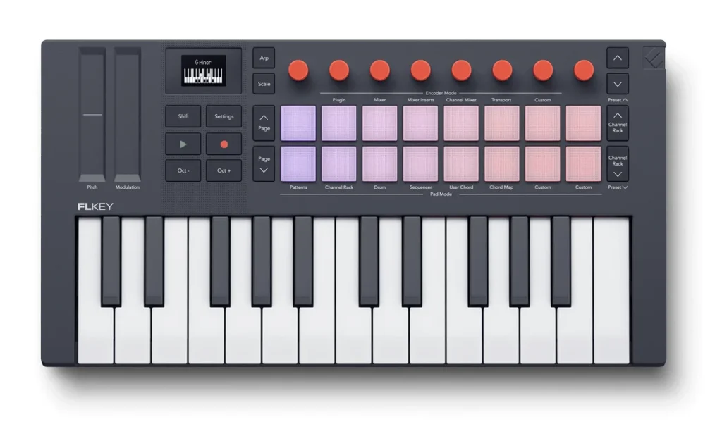 Novation FLkey Mini 25 MK2 MIDI keyboard for FL Studio with 16 pads and 8 knobs