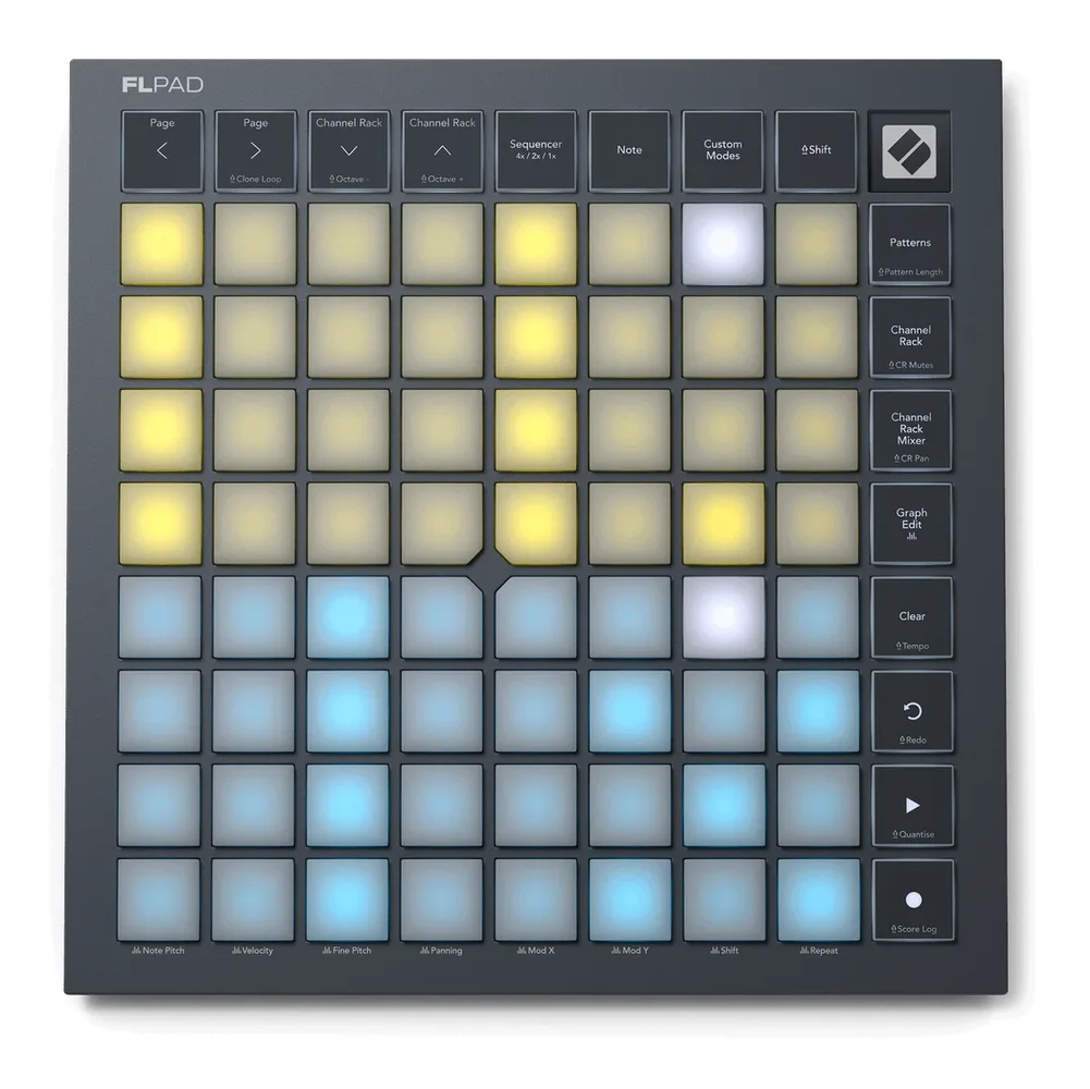Novation FLpad grid controller for FL Studio with 64 lit pads seen from above