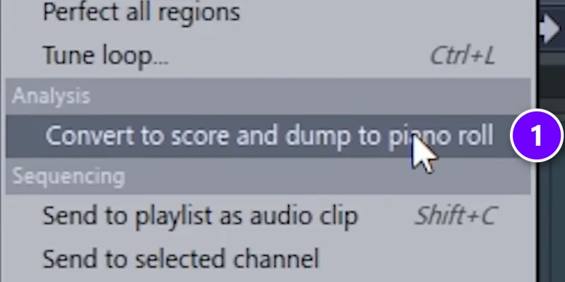 FL Studio Edison tools menu with Convert to score and dump to piano roll (1)